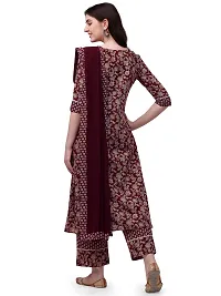 Flared long kurta set with Palazzo and Dupatta set for women in WINE color 3 piece set.-thumb4