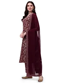 Flared long kurta set with Palazzo and Dupatta set for women in WINE color 3 piece set.-thumb1