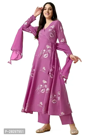 Flared long kurta set with Palazzo and Dupatta set for women in PINK FRENCH ROSE color 3 piece set.