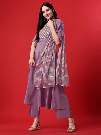 Crepe Mauve Flared Kurti, Dupatta and Palazzo-thumb4