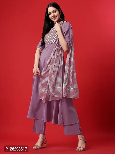 Crepe Mauve Flared Kurti, Dupatta and Palazzo-thumb5