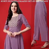 Crepe Mauve Flared Kurti, Dupatta and Palazzo-thumb1