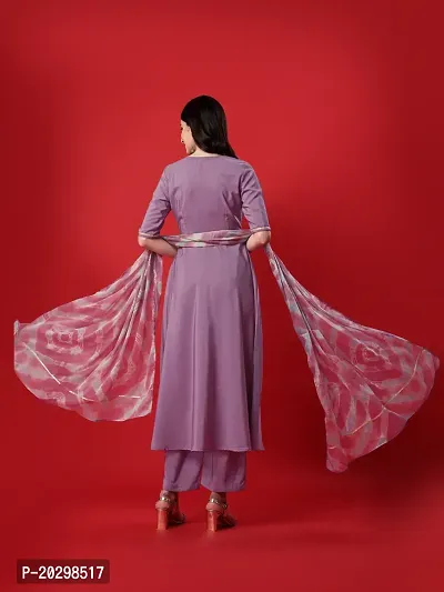 Crepe Mauve Flared Kurti, Dupatta and Palazzo-thumb3