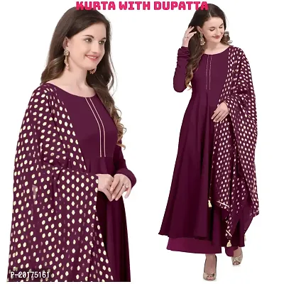 Flared long crepe kurti set with Georgette printed dupatta in WINE color-thumb0