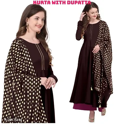 Flared long crepe kurti set with Georgette printed dupatta in BURGUNDY color