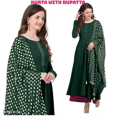 Flared long crepe kurti set with Georgette printed dupatta in RAMA GREEN color-thumb0