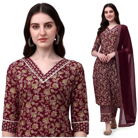 Flared long kurta set with Palazzo and Dupatta set for women in color 3 piece set.