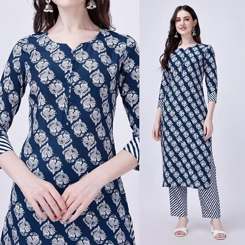 Stylish Cotton Blend Straight Printed Kurta Bottom Set