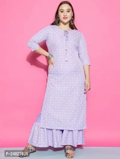 Women Cotton Blend Kurta Plazzo Set-thumb3