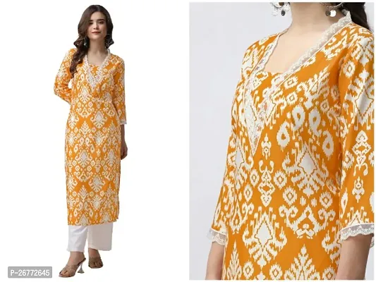 Womens Mustard Color Cotton Kurti Set With Pant Set-thumb0