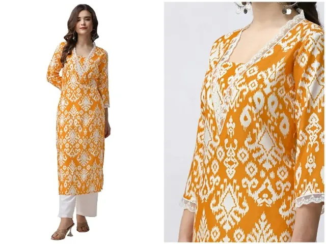 New In II Floral Print Rayon Slub Kurta Bottom Set