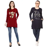 CRAFTLY Regular Loose Fit Cotton Round Neck Printed Full Sleeve T-Shirt, Night Sleep, Yoga, Lounge and Daily Use Gym Wear Long Tops and Tees for Women Ladies and Girls Combo (Pack of 2)-thumb2