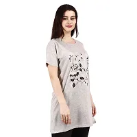CRAFTLY Regular Loose Fit Cotton Round Neck Printed Half Sleeve T-Shirt, Night Sleep, Yoga, Lounge and Daily Use Gym Wear Long Tops and Tees for Women Ladies and Girls (Light Grey, Free Size)-thumb3