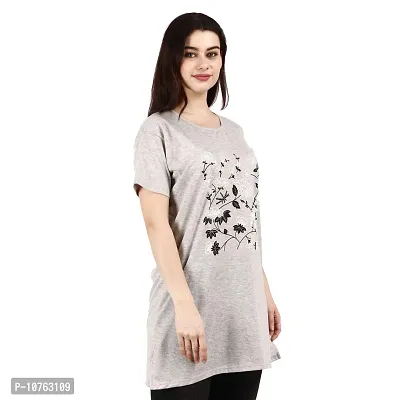 CRAFTLY Regular Loose Fit Cotton Round Neck Printed Half Sleeve T-Shirt, Night Sleep, Yoga, Lounge and Daily Use Gym Wear Long Tops and Tees for Women Ladies and Girls (Light Grey, Free Size)-thumb4