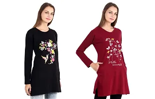 CRAFTLY Ladies and Women Round Neck Polo Full Sleeve Combo Tshirt (Black+Maroon)-thumb3