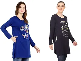 CRAFTLY Regular Loose Fit Cotton Round Neck Printed Full Sleeve T-Shirt, Night Sleep, Yoga, Lounge and Daily Use Gym Wear Long Tops and Tees for Women Ladies and Girls Combo (Pack of 2)-thumb3