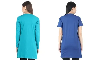 CRAFTLY Women Round Neck Polo Tshirt Full and Half Sleeve Two Combo (RAMA Green+Royal Blue)-thumb4