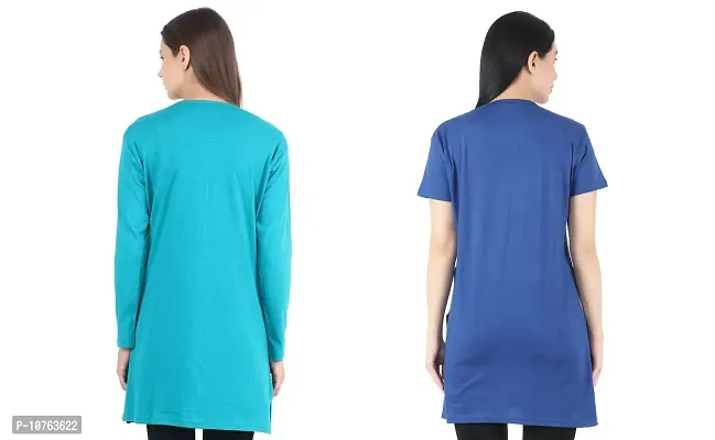 CRAFTLY Women Round Neck Polo Tshirt Full and Half Sleeve Two Combo (RAMA Green+Royal Blue)-thumb5