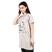 CRAFTLY Regular Loose Fit Cotton Round Neck Printed Half Sleeve T-Shirt, Night Sleep, Yoga, Lounge and Daily Use Gym Wear Long Tops and Tees for Women Ladies and Girls (Light Grey, Free Size)-thumb2