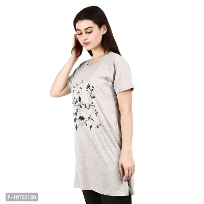 CRAFTLY Regular Loose Fit Cotton Round Neck Printed Half Sleeve T-Shirt, Night Sleep, Yoga, Lounge and Daily Use Gym Wear Long Tops and Tees for Women Ladies and Girls (Light Grey, Free Size)-thumb3