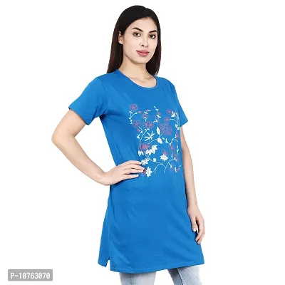 CRAFTLY Regular Loose Fit Cotton Round Neck Printed Half Sleeve T-Shirt, Night Sleep, Yoga, Lounge and Daily Use Gym Wear Long Tops and Tees for Women Ladies and Girls (Royal Blue, Free Size)-thumb4