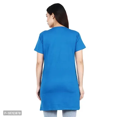 CRAFTLY Regular Loose Fit Cotton Round Neck Printed Half Sleeve T-Shirt, Night Sleep, Yoga, Lounge and Daily Use Gym Wear Long Tops and Tees for Women Ladies and Girls (Royal Blue, Free Size)-thumb5