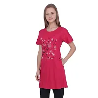 CRAFTLY Women and Ladies Long Polo T-Shirt Round Neck Dress (PINK1, Free Size)-thumb1