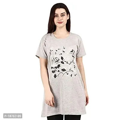 CRAFTLY Regular Loose Fit Cotton Round Neck Printed Half Sleeve T-Shirt, Night Sleep, Yoga, Lounge and Daily Use Gym Wear Long Tops and Tees for Women Ladies and Girls (Light Grey, Free Size)