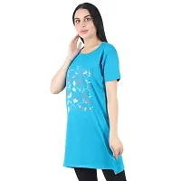 CRAFTLY Regular Loose Fit Cotton Round Neck Printed Half Sleeve T-Shirt, Night Sleep, Yoga, Lounge and Daily Use Gym Wear Long Tops and Tees for Women Ladies and Girls (FIROZI, Free Size)-thumb2