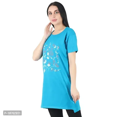 CRAFTLY Regular Loose Fit Cotton Round Neck Printed Half Sleeve T-Shirt, Night Sleep, Yoga, Lounge and Daily Use Gym Wear Long Tops and Tees for Women Ladies and Girls (FIROZI, Free Size)-thumb3