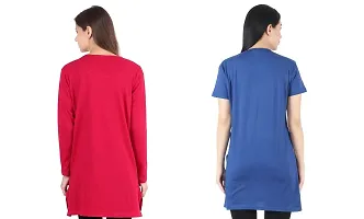 CRAFTLY Women Round Neck Polo Tshirt Full and Half Sleeve Two Combo (Pink+Royal Blue)-thumb4