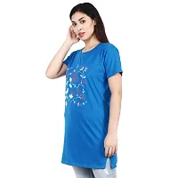 CRAFTLY Regular Loose Fit Cotton Round Neck Printed Half Sleeve T-Shirt, Night Sleep, Yoga, Lounge and Daily Use Gym Wear Long Tops and Tees for Women Ladies and Girls (Royal Blue, Free Size)-thumb2