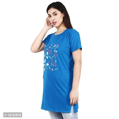 CRAFTLY Regular Loose Fit Cotton Round Neck Printed Half Sleeve T-Shirt, Night Sleep, Yoga, Lounge and Daily Use Gym Wear Long Tops and Tees for Women Ladies and Girls (Royal Blue, Free Size)-thumb3