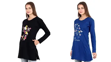 CRAFTLY Regular Loose Fit Cotton Round Neck Printed Full Sleeve T-Shirt, Night Sleep, Yoga, Lounge and Daily Use Gym Wear Long Tops and Tees for Women Ladies and Girls Combo (Pack of 2)-thumb1