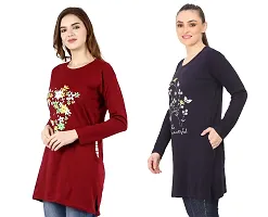 CRAFTLY Regular Loose Fit Cotton Round Neck Printed Full Sleeve T-Shirt, Night Sleep, Yoga, Lounge and Daily Use Gym Wear Long Tops and Tees for Women Ladies and Girls Combo (Pack of 2)-thumb3