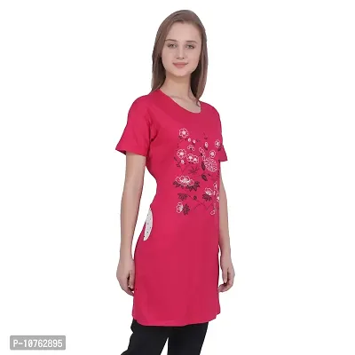 CRAFTLY Regular Loose Fit Cotton Round Neck Printed Half Sleeve T-Shirt, Night Sleep, Yoga, Lounge and Daily Use Gym Wear Long Tops and Tees for Women Ladies and Girls (Pink, Free Size)