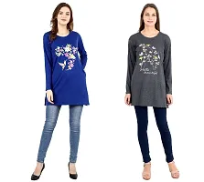 CRAFTLY Regular Loose Fit Cotton Round Neck Printed Full Sleeve T-Shirt, Night Sleep, Yoga, Lounge and Daily Use Gym Wear Long Tops and Tees for Women Ladies and Girls Combo (Pack of 2)-thumb2