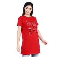 CRAFTLY Regular Loose Fit Cotton Round Neck Printed Half Sleeve T-Shirt, Night Sleep, Yoga, Lounge and Daily Use Gym Wear Long Tops and Tees for Women Ladies and Girls (RED, Free Size)-thumb3