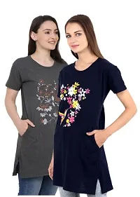 CRAFTLY Regular Loose Fit Cotton Round Neck Printed Half Sleeve T-Shirt, Night Sleep, Yoga, Lounge and Daily Use Gym Wear Long Tops and Tees for Women Ladies and Girls Combo (Pack of 2)-thumb2