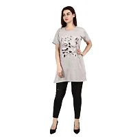 CRAFTLY Regular Loose Fit Cotton Round Neck Printed Half Sleeve T-Shirt, Night Sleep, Yoga, Lounge and Daily Use Gym Wear Long Tops and Tees for Women Ladies and Girls (Light Grey, Free Size)-thumb1