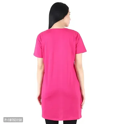 CRAFTLY Regular Loose Fit Cotton Round Neck Printed Half Sleeve T-Shirt, Night Sleep, Yoga, Lounge and Daily Use Gym Wear Long Tops and Tees for Women Ladies and Girls (Polo Pink, Free Size)-thumb4