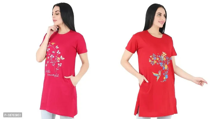 Buy CRAFTLY Regular Loose Fit Cotton Round Neck Printed Half