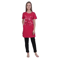 CRAFTLY Regular Loose Fit Cotton Round Neck Printed Half Sleeve T-Shirt, Night Sleep, Yoga, Lounge and Daily Use Gym Wear Long Tops and Tees for Women Ladies and Girls (Pink, Free Size)-thumb3