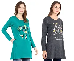 CRAFTLY Regular Loose Fit Cotton Round Neck Printed Full Sleeve T-Shirt, Night Sleep, Yoga, Lounge and Daily Use Gym Wear Long Tops and Tees for Women Ladies and Girls Combo (Pack of 2)-thumb3