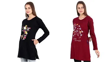 CRAFTLY Ladies and Women Round Neck Polo Full Sleeve Combo Tshirt (Black+Maroon)-thumb1