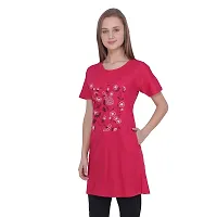 CRAFTLY Regular Loose Fit Cotton Round Neck Printed Half Sleeve T-Shirt, Night Sleep, Yoga, Lounge and Daily Use Gym Wear Long Tops and Tees for Women Ladies and Girls (Pink, Free Size)-thumb1