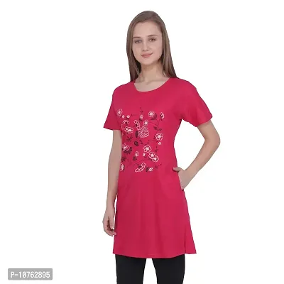 CRAFTLY Regular Loose Fit Cotton Round Neck Printed Half Sleeve T-Shirt, Night Sleep, Yoga, Lounge and Daily Use Gym Wear Long Tops and Tees for Women Ladies and Girls (Pink, Free Size)-thumb2