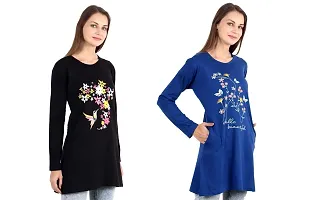 CRAFTLY Regular Loose Fit Cotton Round Neck Printed Full Sleeve T-Shirt, Night Sleep, Yoga, Lounge and Daily Use Gym Wear Long Tops and Tees for Women Ladies and Girls Combo (Pack of 2)-thumb3