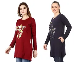 CRAFTLY Regular Loose Fit Cotton Round Neck Printed Full Sleeve T-Shirt, Night Sleep, Yoga, Lounge and Daily Use Gym Wear Long Tops and Tees for Women Ladies and Girls Combo (Pack of 2)-thumb1