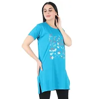 CRAFTLY Regular Loose Fit Cotton Round Neck Printed Half Sleeve T-Shirt, Night Sleep, Yoga, Lounge and Daily Use Gym Wear Long Tops and Tees for Women Ladies and Girls (FIROZI, Free Size)-thumb1